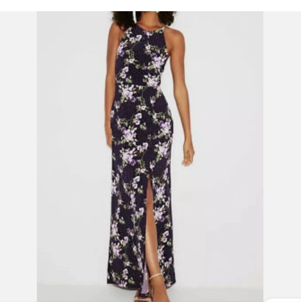 Express Black Dress with Purple and Green Accents